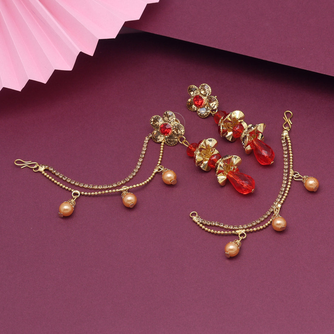 Red Color Bahubali Earrings (BBLE432RED)