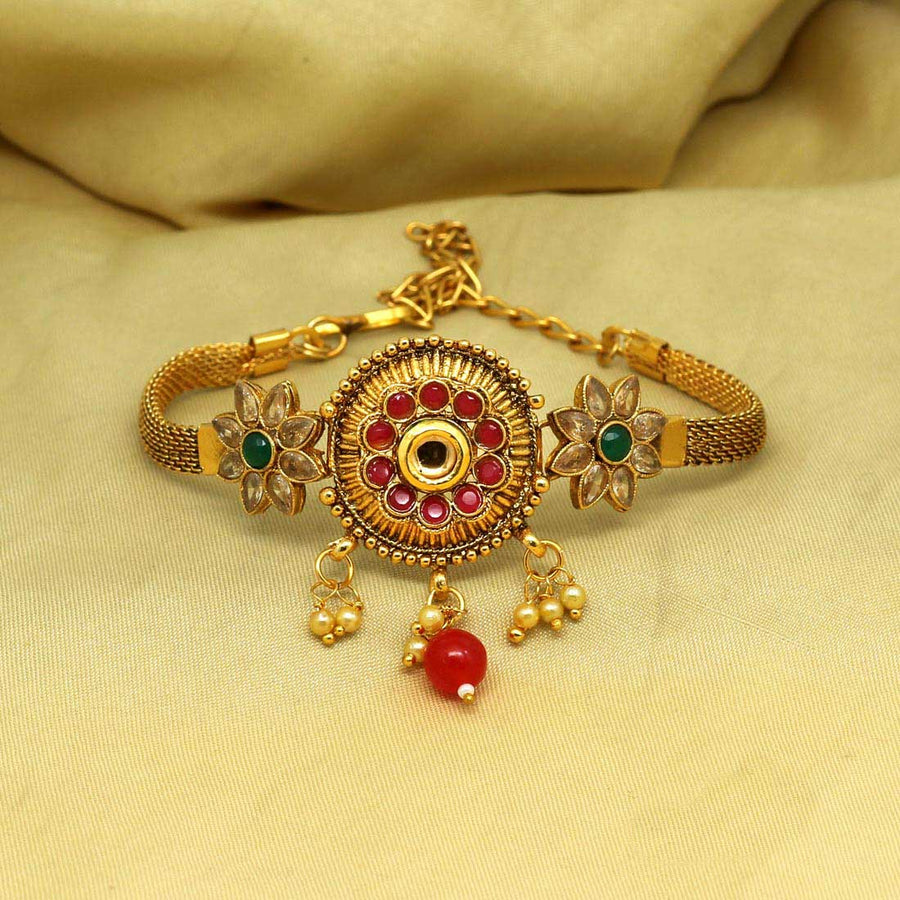 Maroon & Green Color Glass Stone Bajuband (BJB206MG)
