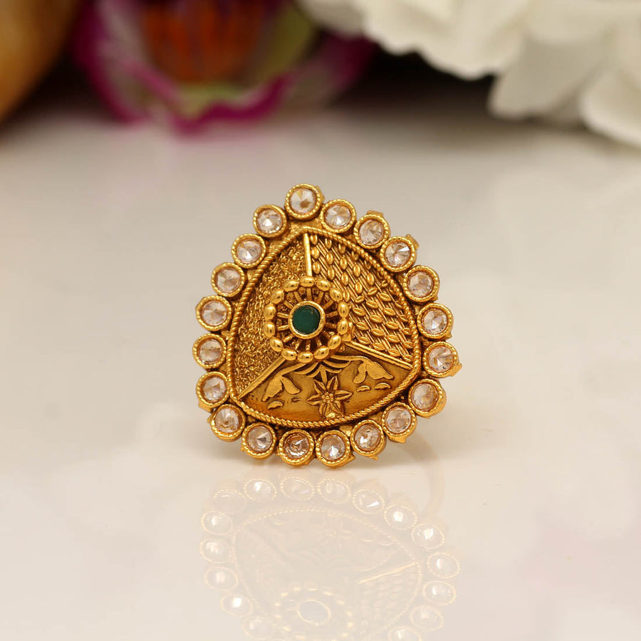 Green & Gold Color Copper Finger Ring (CPR104GRNGLD)