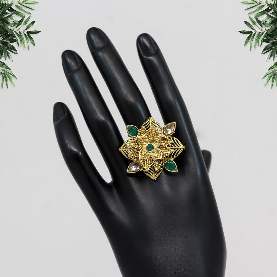 Green & Gold Color Copper Finger Ring (CPR132GRNGLD)