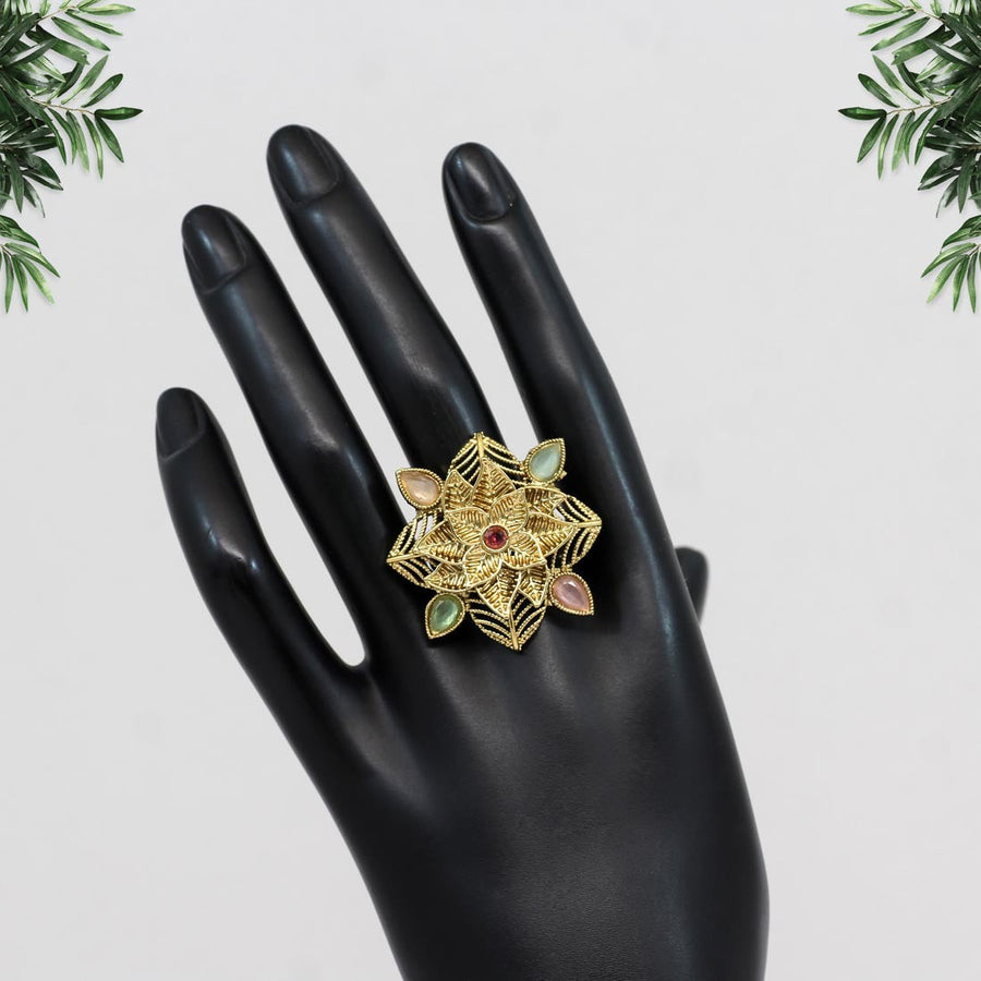 Pink & Pista Green Color Copper Finger Ring (CPR132PNKPGRN)