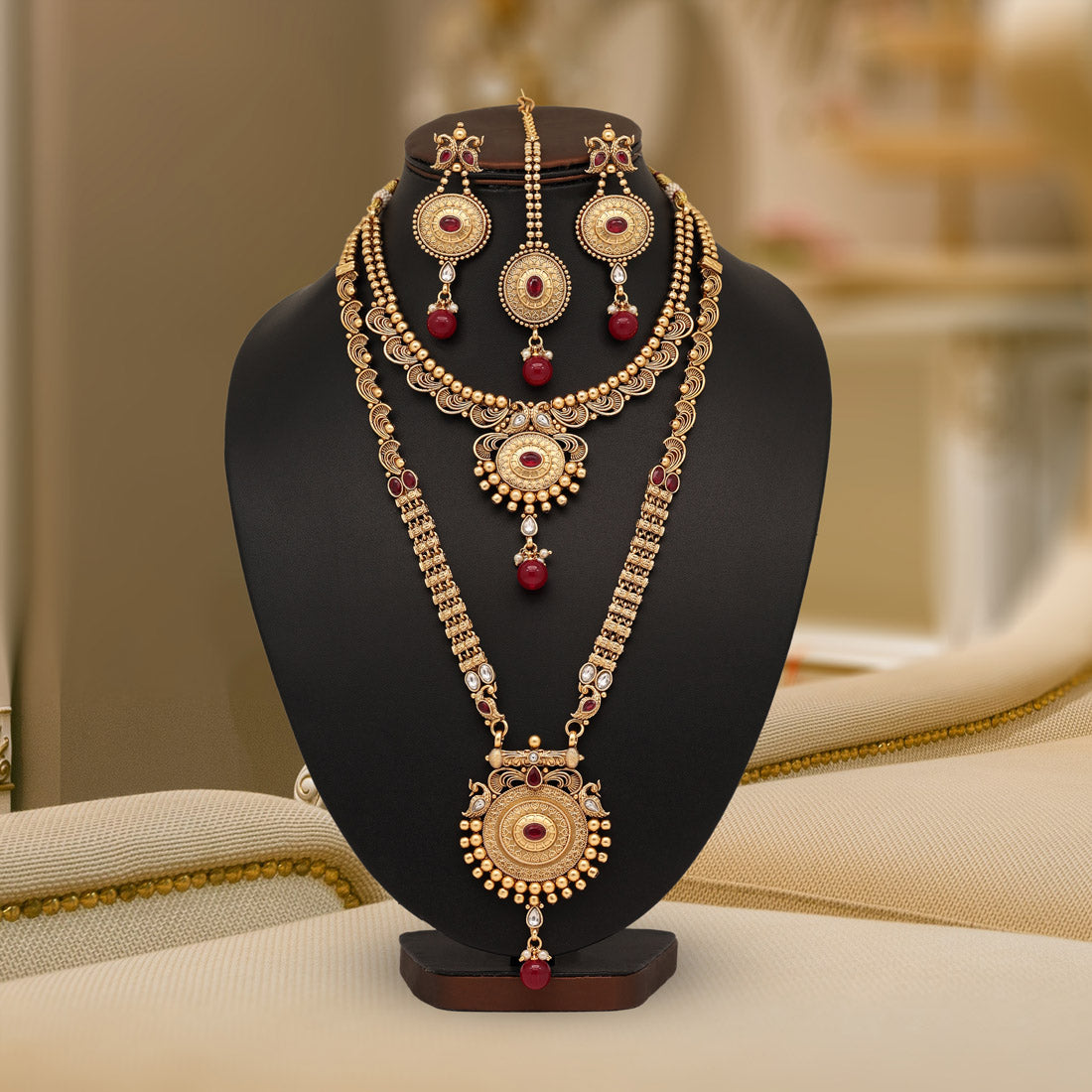 Maroon Color Premium Copper Necklace Set (CPRN204MRN)