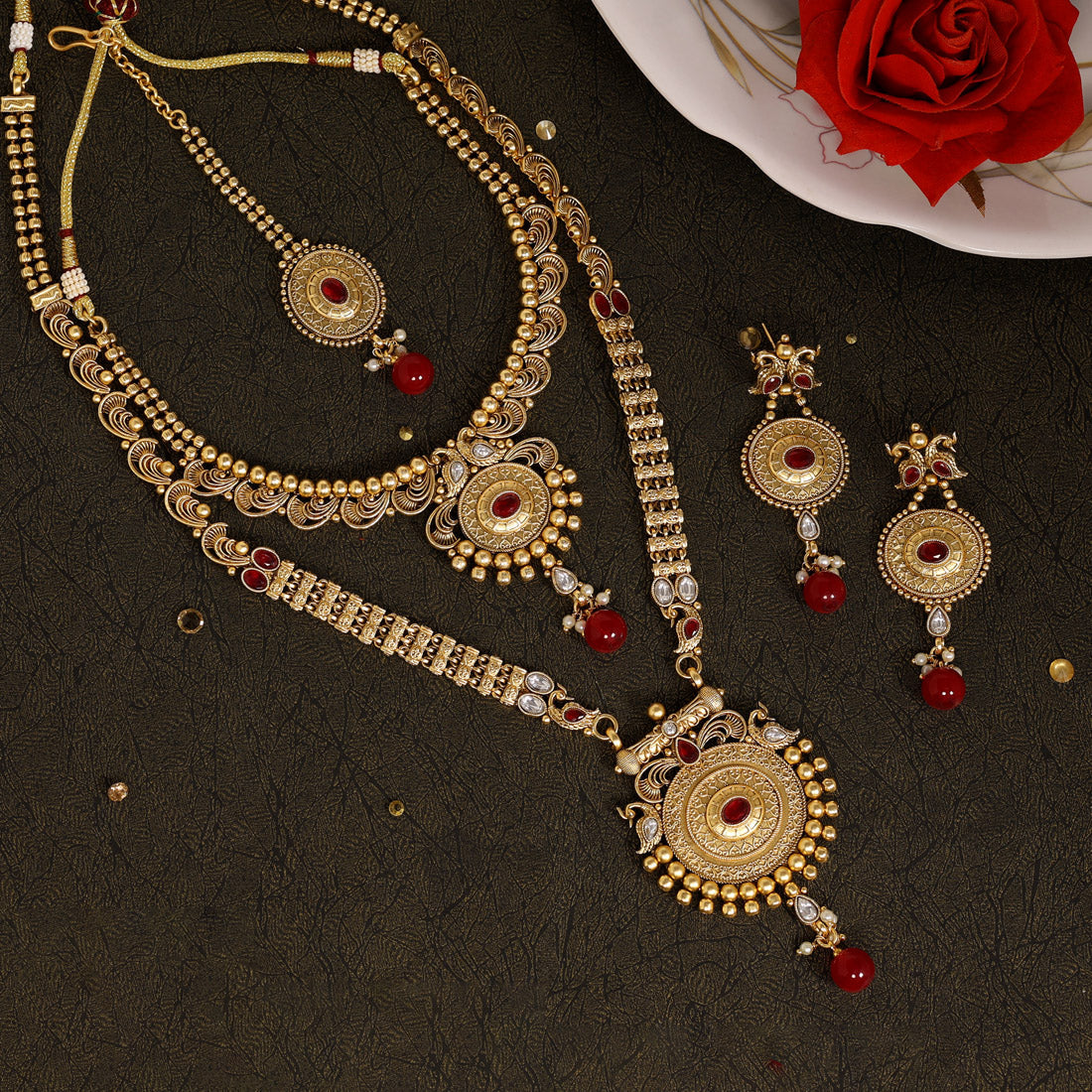 Maroon Color Premium Copper Necklace Set (CPRN204MRN)