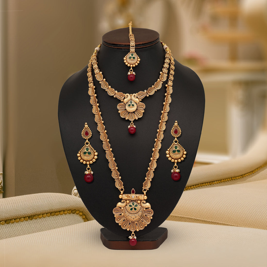 Maroon & Green Color Premium Copper Necklace Set (CPRN205MG)
