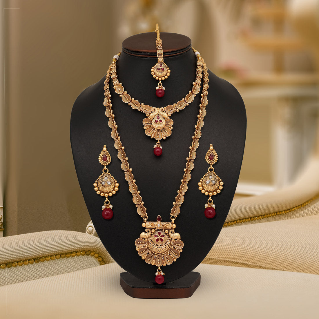 Maroon Color Premium Copper Necklace Set (CPRN205MRN)