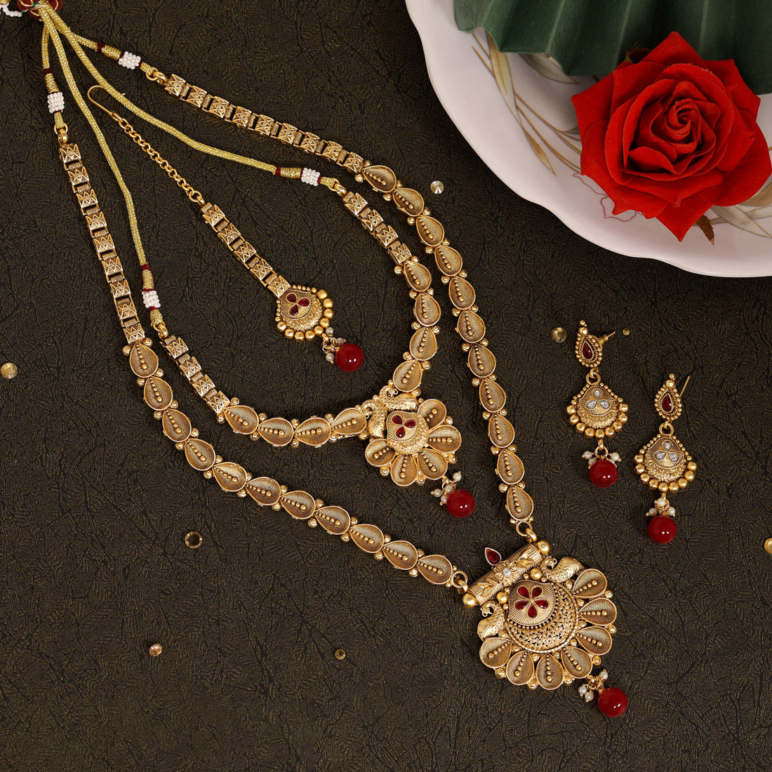 Maroon Color Premium Copper Necklace Set (CPRN205MRN)