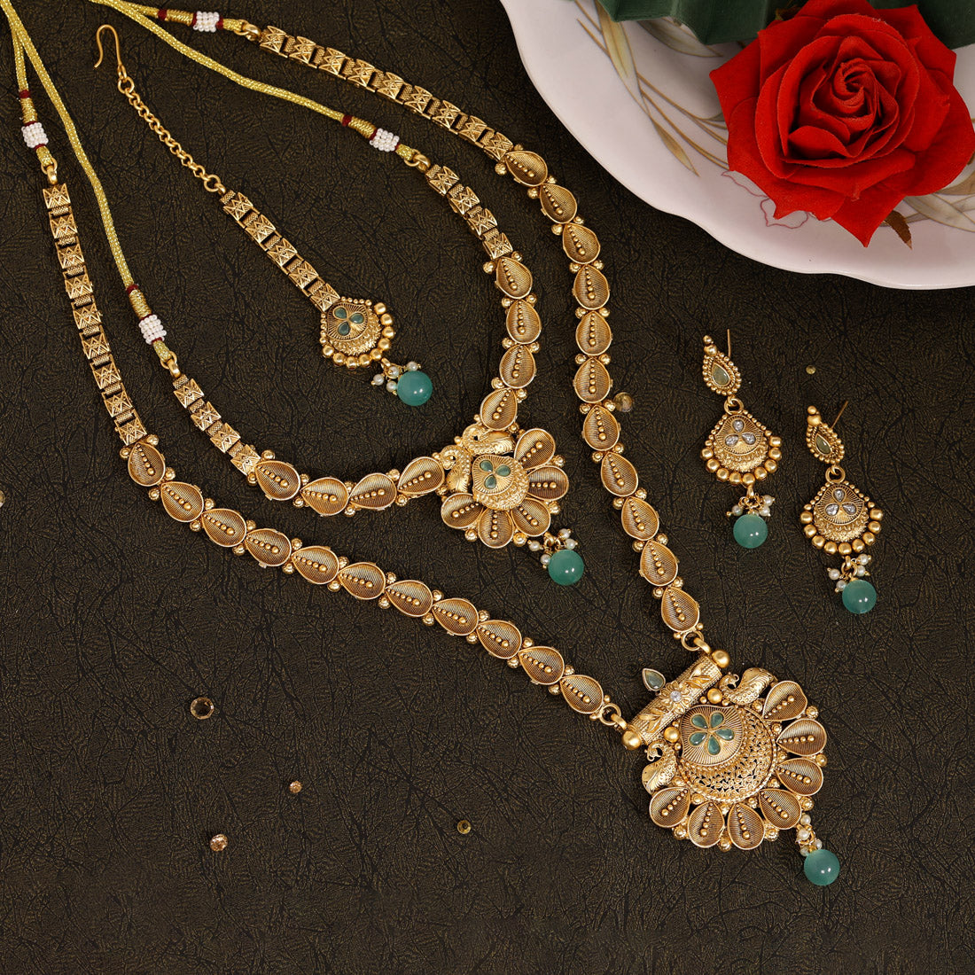 Pista Green Color Premium Copper Necklace Set (CPRN205PGRN)