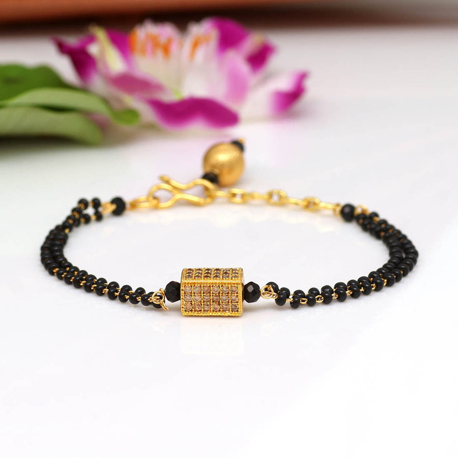 Black Color American Diamond Bracelets (Hand Mangalsutra) (CRTB173BLK)