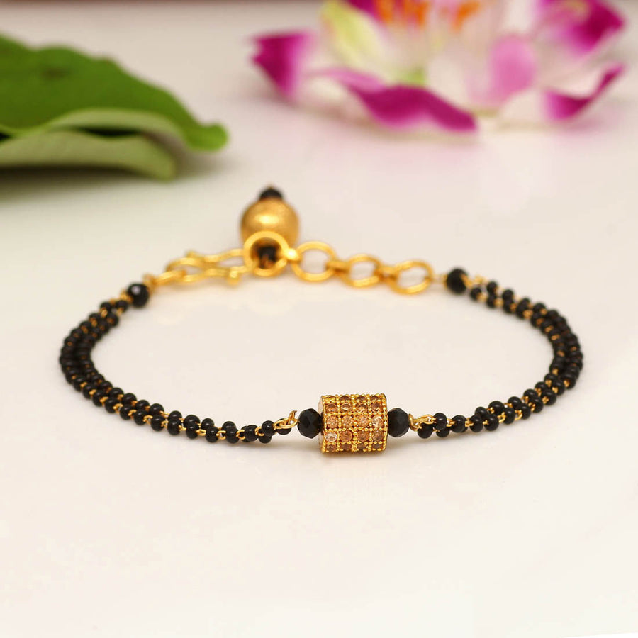 Black Color American Diamond Bracelets (Hand Mangalsutra) (CRTB175BLK)