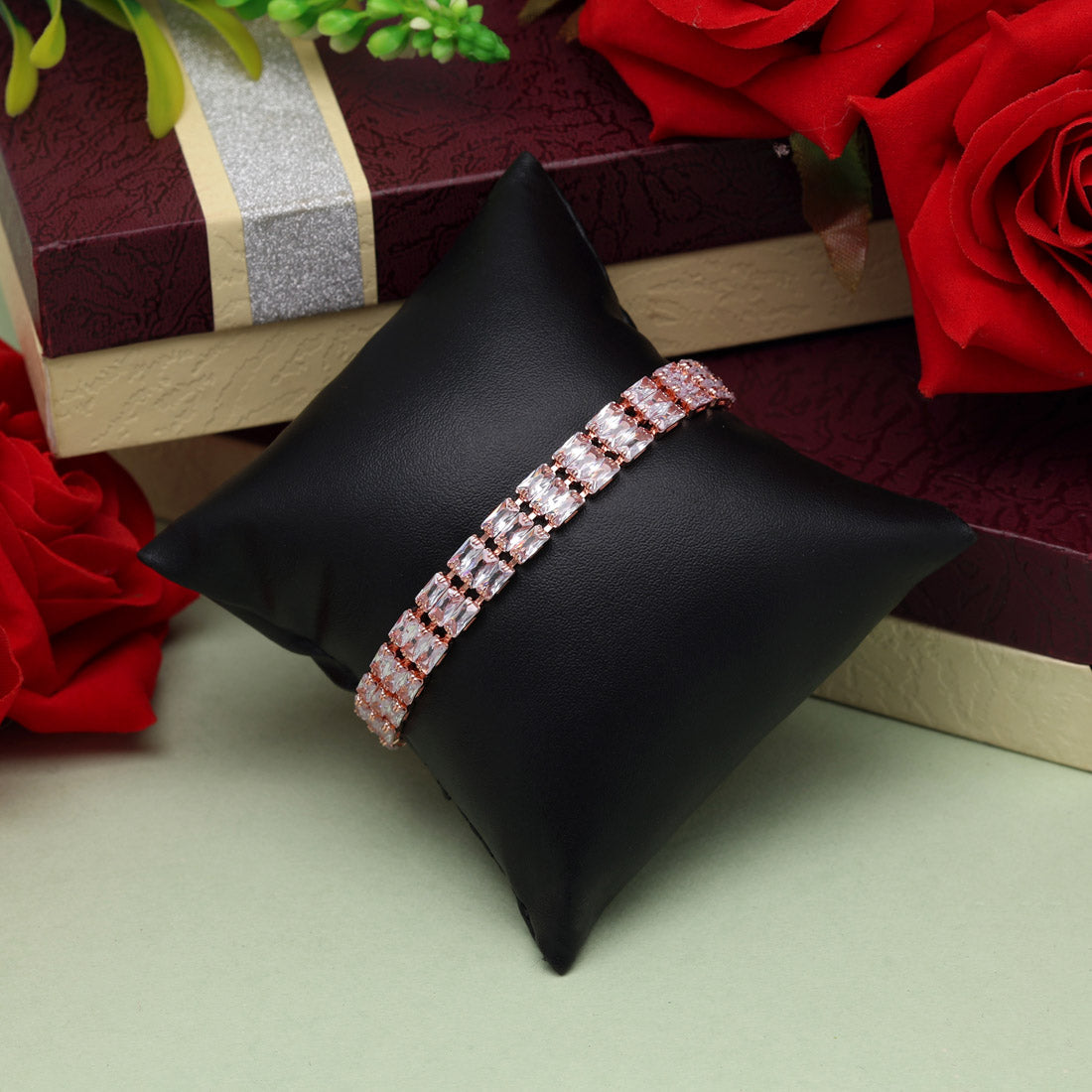 White Color Rose Gold Rhinestone Bracelet (CRTB228WHT)