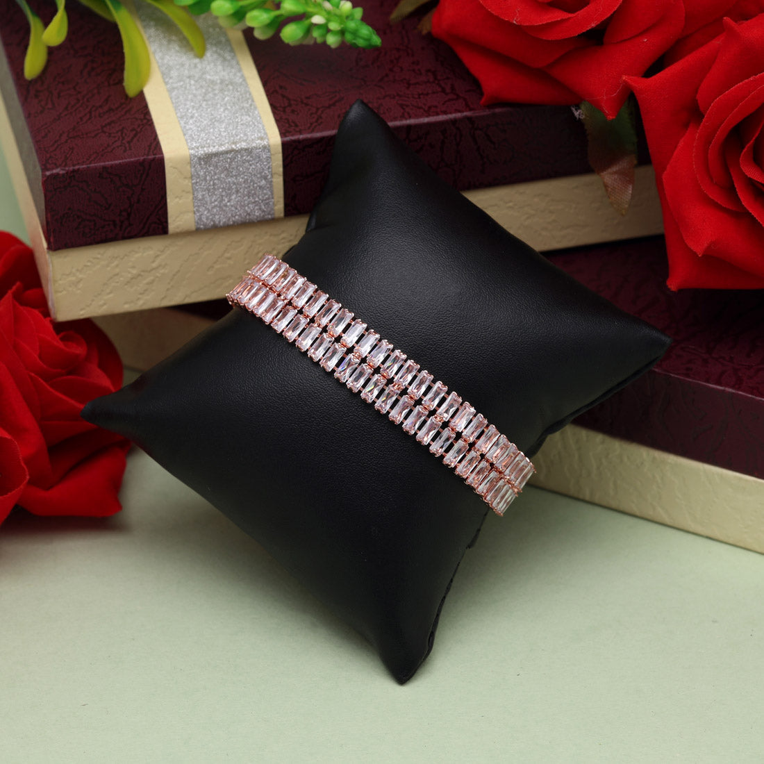 White Color Rose Gold Rhinestone Bracelet (CRTB230WHT)