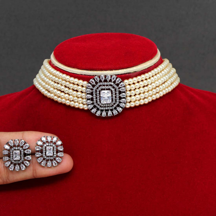 Gold Color American Diamond Choker Necklace Set (CZN229GLD)