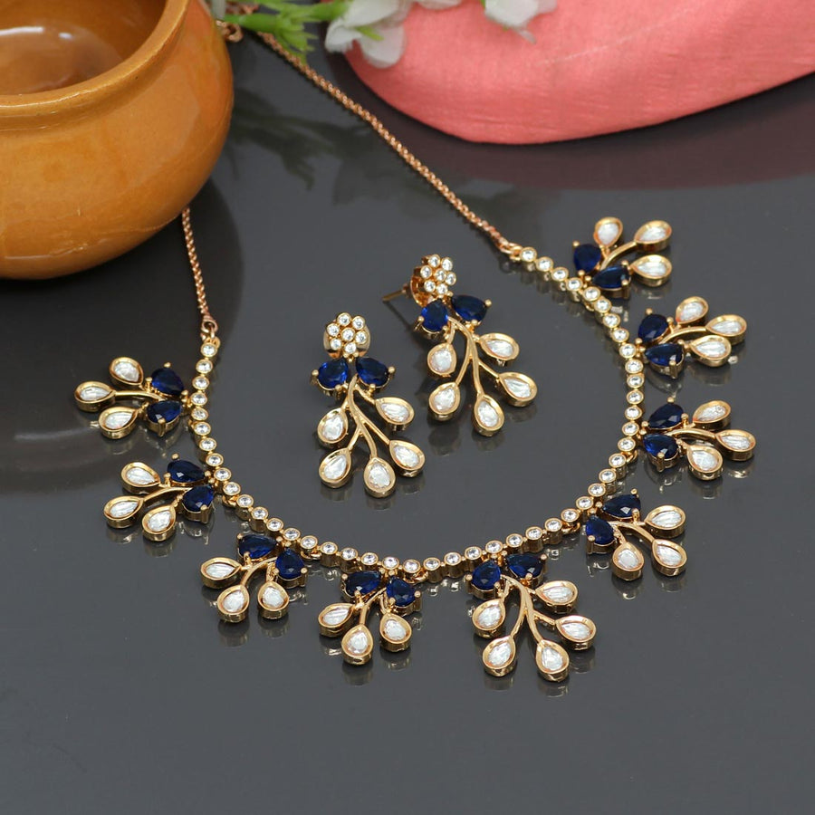 Blue Color American Diamond Necklaces Set (CZN299BLU)