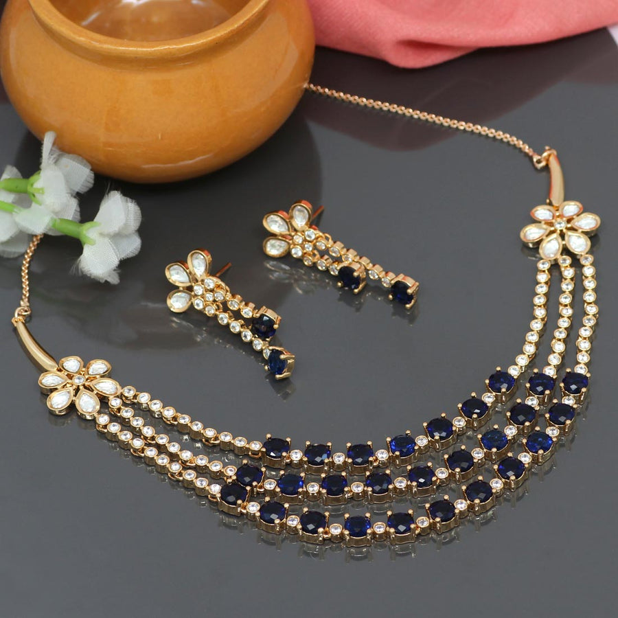 Blue Color American Diamond Necklaces Set (CZN303BLU)
