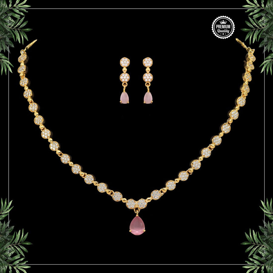 Pink Color American Diamond Necklaces Set (CZN338PNK)