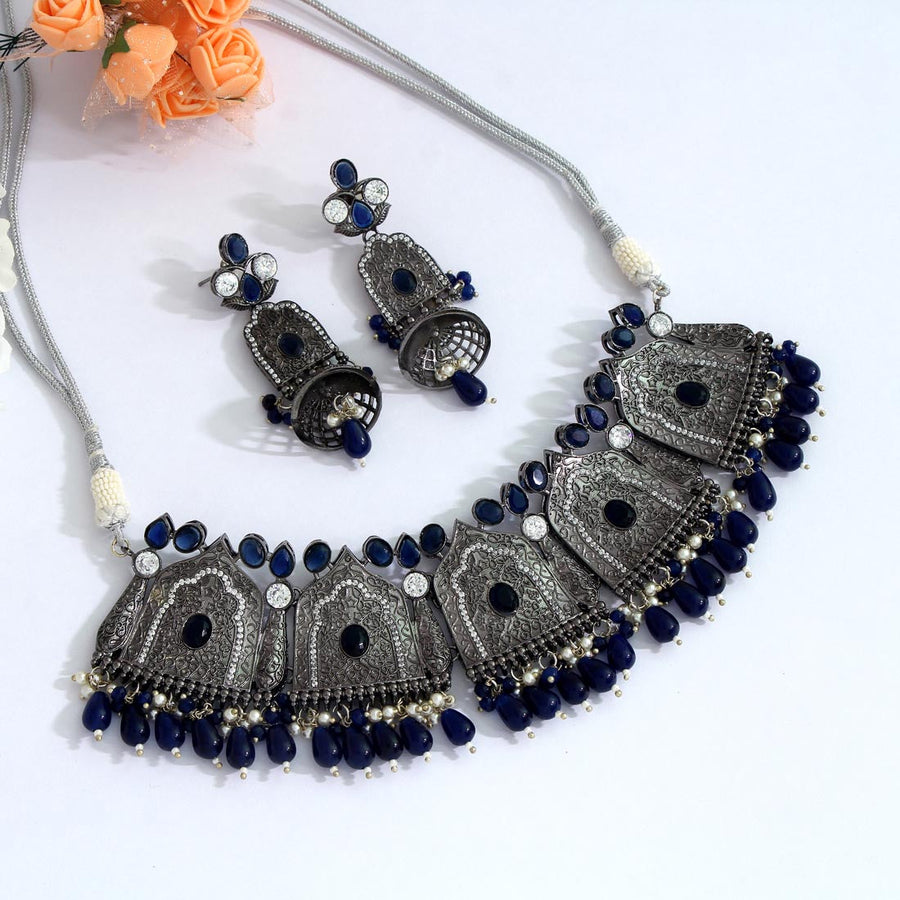 Blue Color American Diamond Necklaces Set (CZN340BLU)