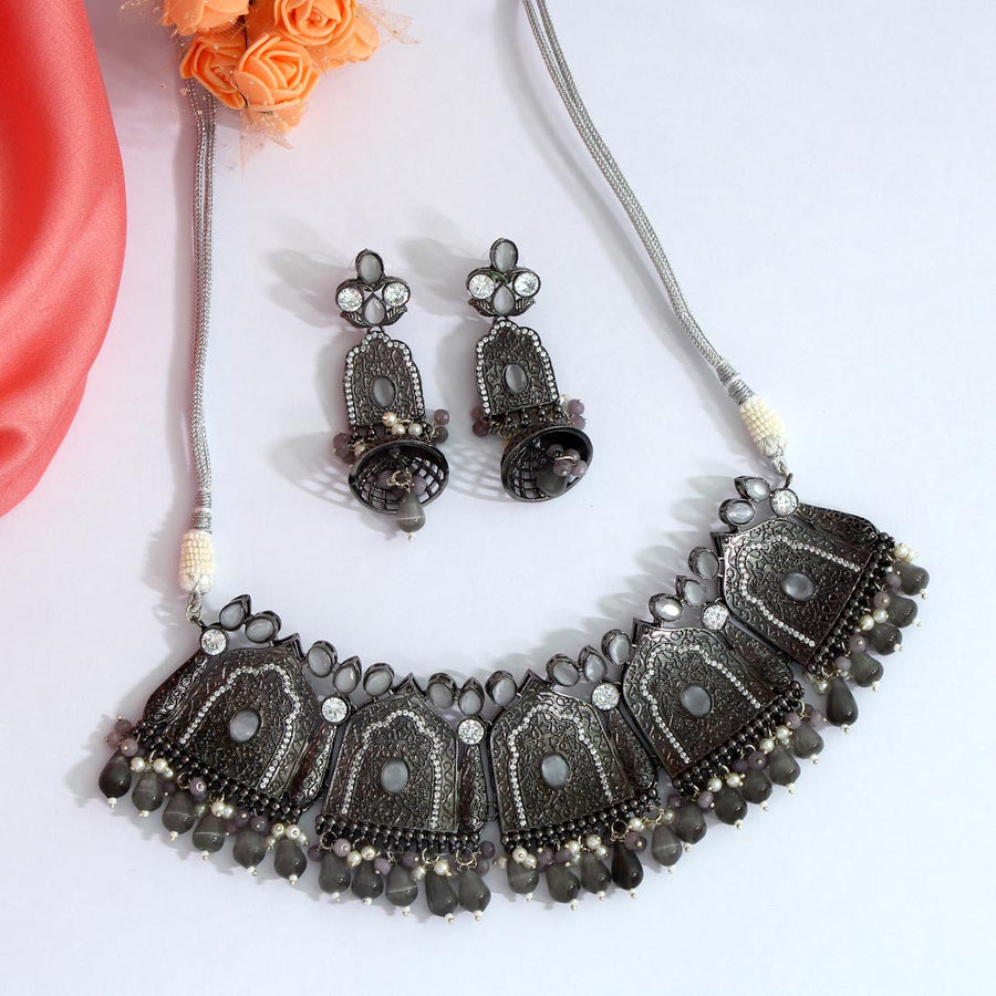 Grey Color American Diamond Necklaces Set (CZN340GRY)