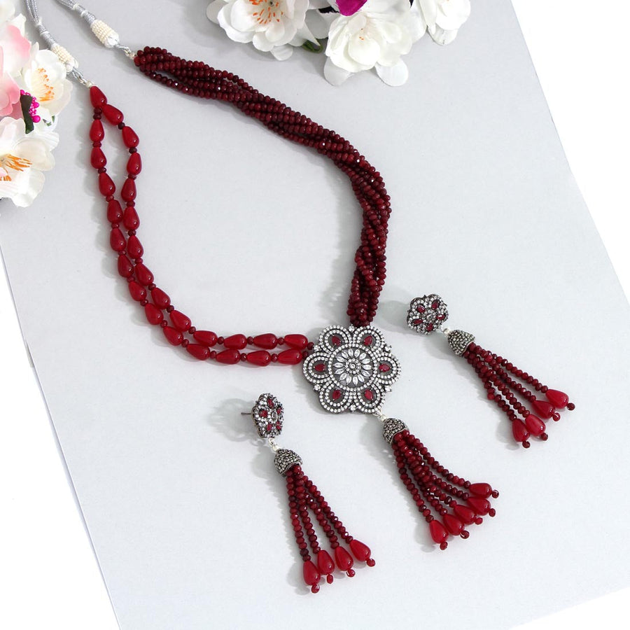 Maroon Color American Diamond Necklaces Set (CZN343MRN)