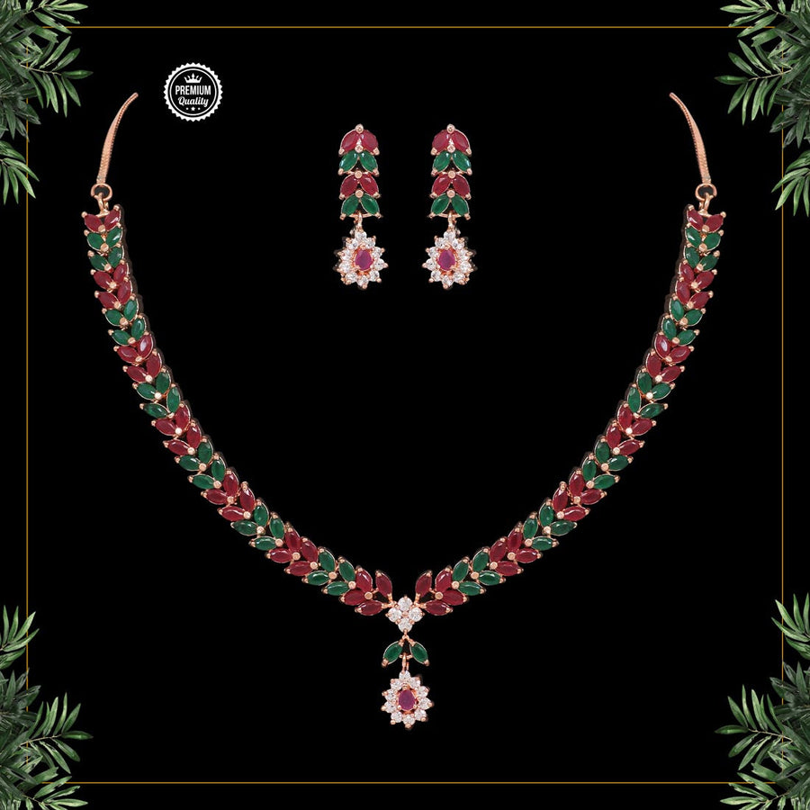 Maroon & Green Color American Diamond Necklaces Set (CZN355MG)
