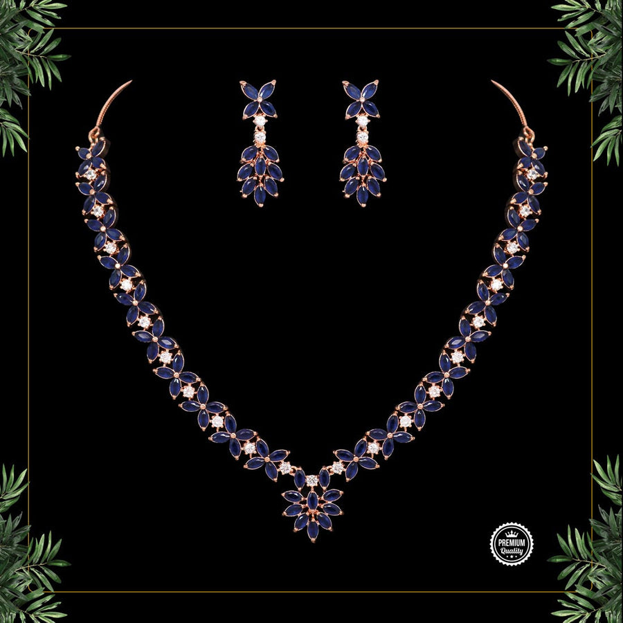 Blue Color American Diamond Rose Gold Necklaces Set (CZN361BLU)