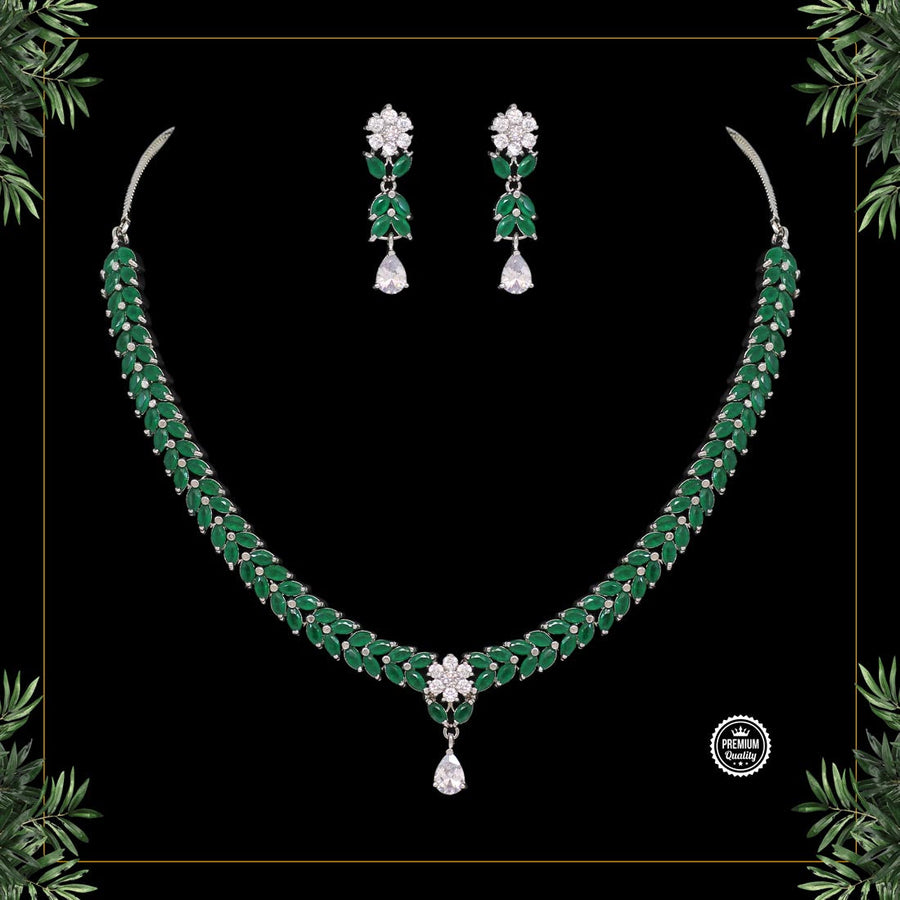 Green Color American Diamond Necklaces Set (CZN364GRN)