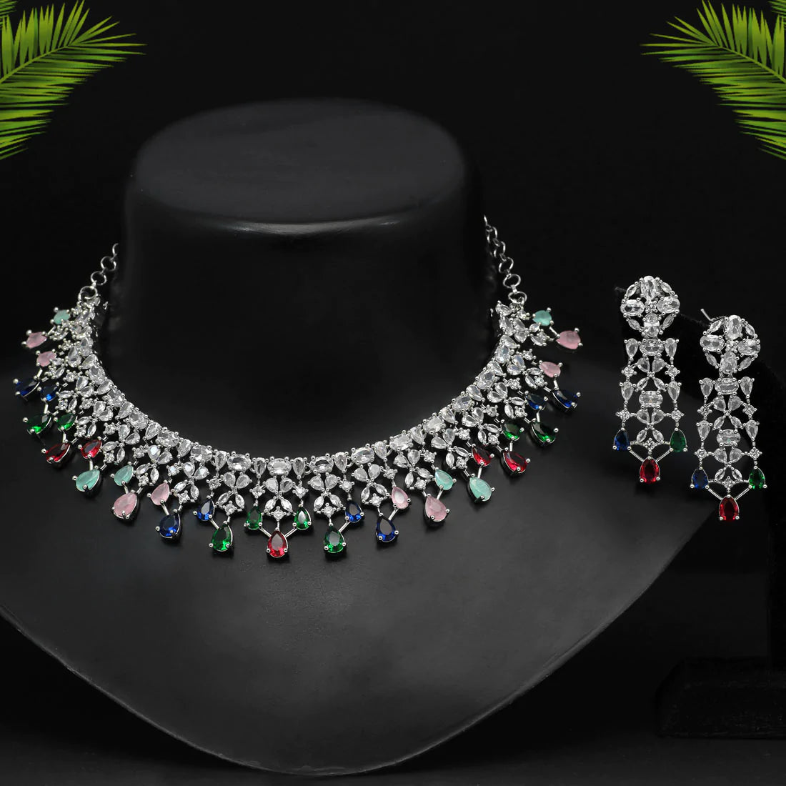 Multi Color Premium American Diamond Necklace Set (CZN593MLT)