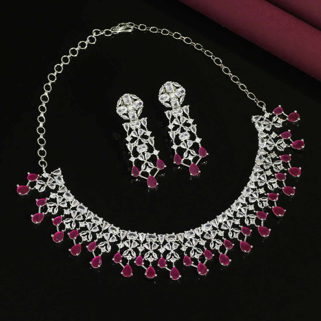 Rani Color Premium American Diamond Necklace Set (CZN593RNI)