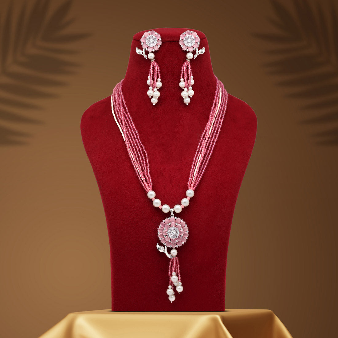Pink Color American Diamond Necklace Set (CZN890PNK)