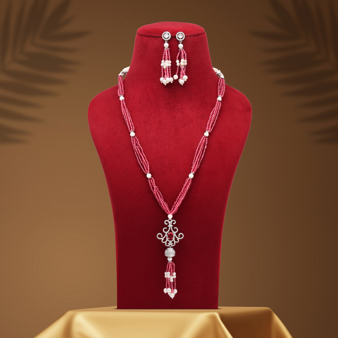 Magenta Color American Diamond Necklace Set (CZN895MNT)