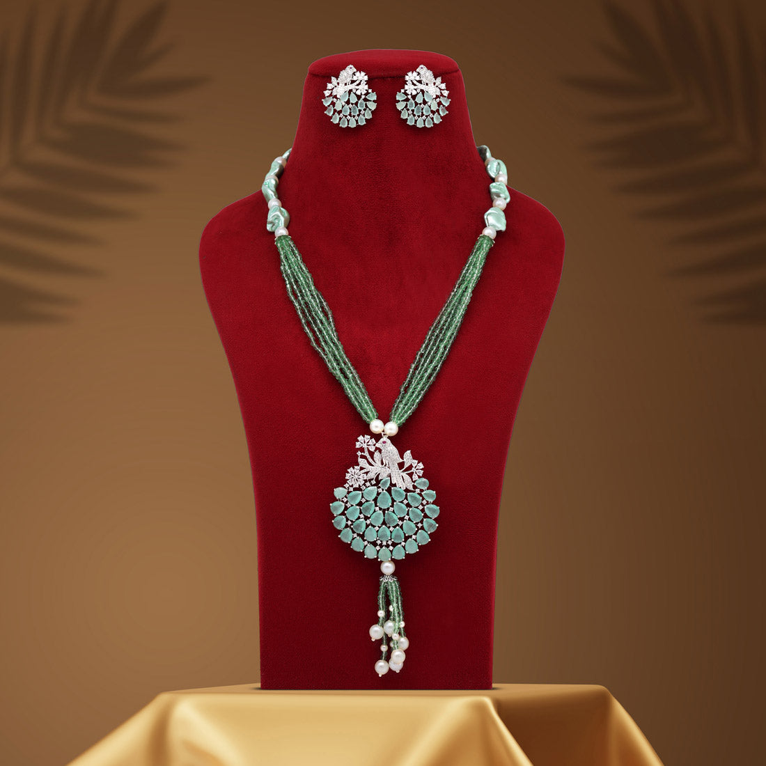Pista Green Color American Diamond Necklace Set (CZN897PGRN)