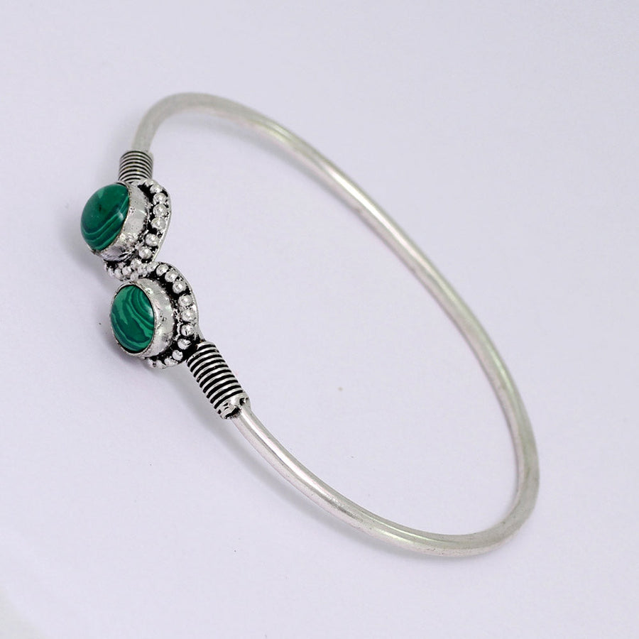 Silvertone Oxidised Aqua Stone Studded Kada Bracelet For Girls (GSB17BT)