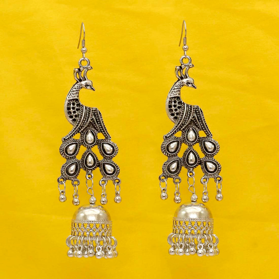 Silver Color Oxidised Jhumka Earrings (GSE1053SLV)