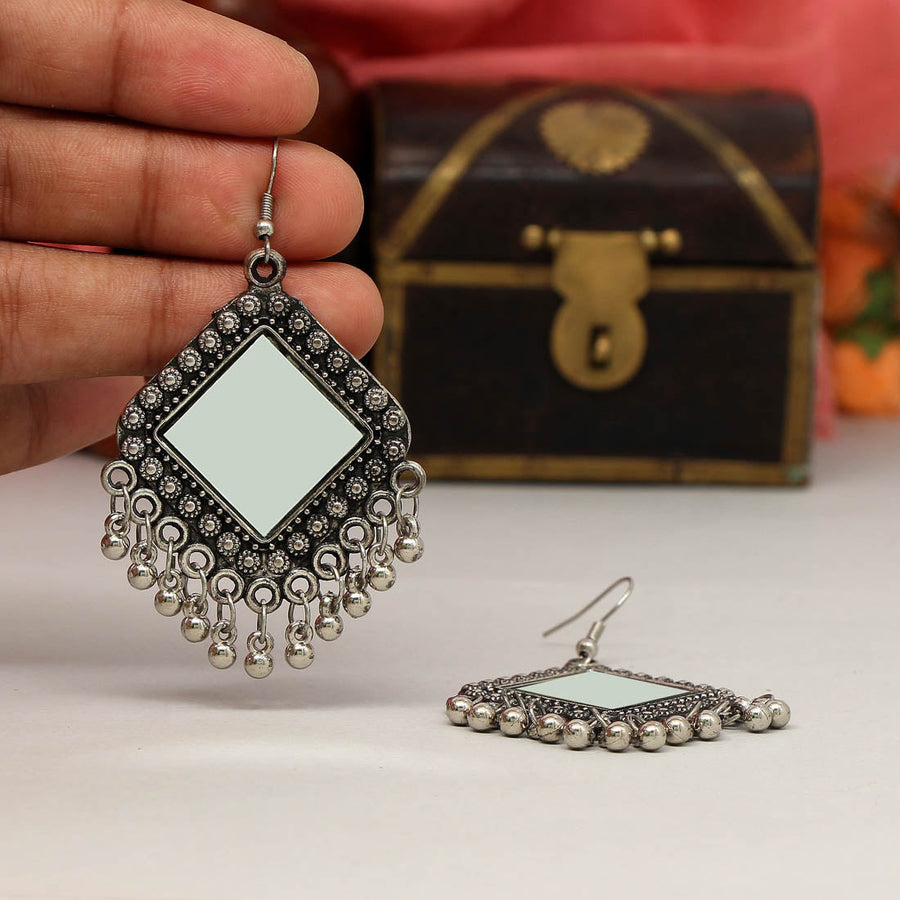 Silver Color Mirror Oxidised Earrings (GSE2149SLV)