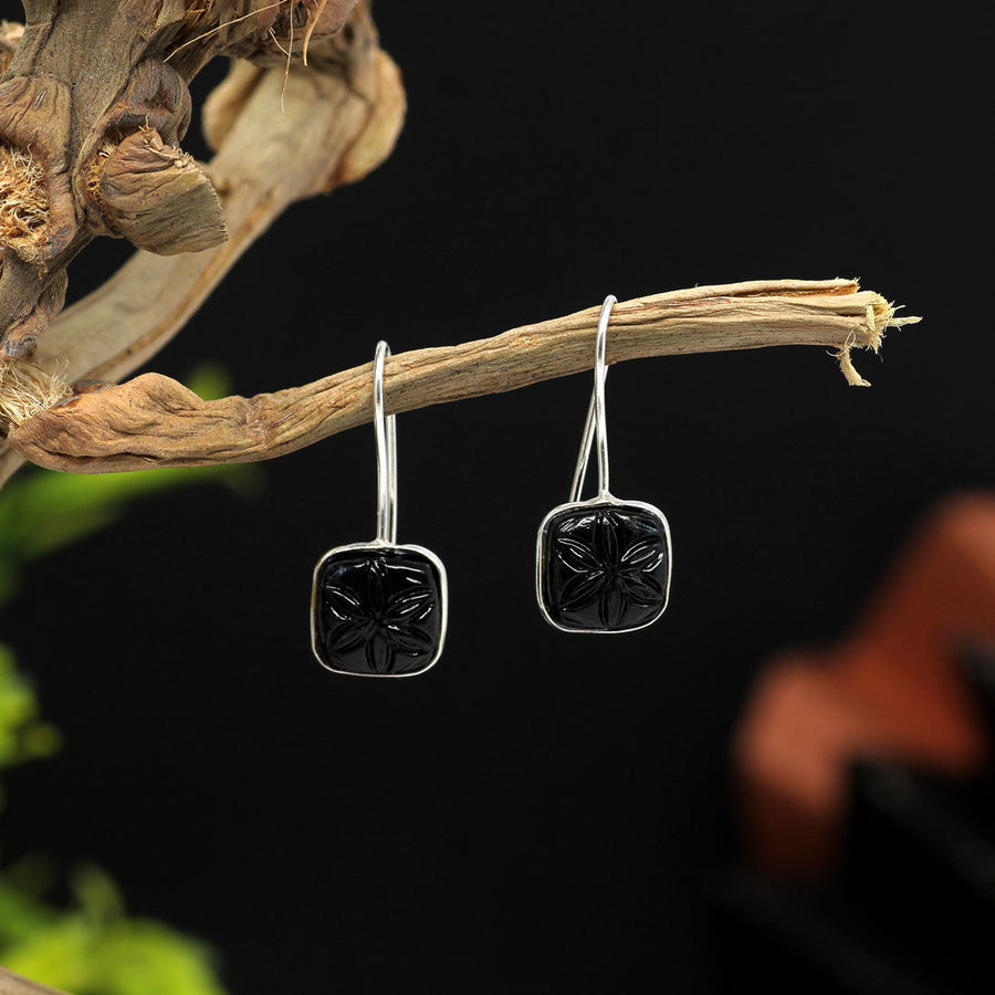 Black Color Glass Stone Oxidised Earrings (GSE2222BLK)