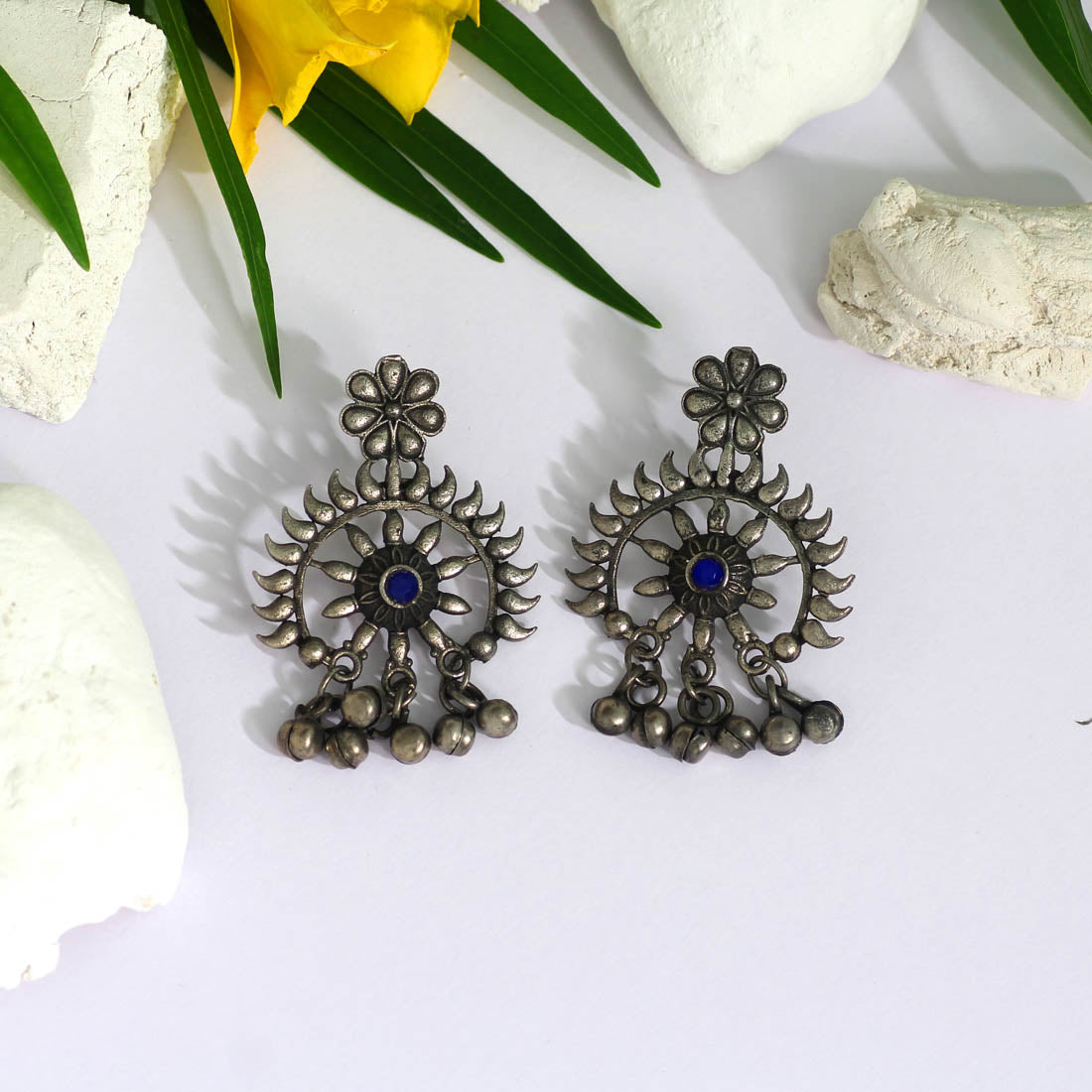 Blue Color Glass Stone Oxidised Earrings (GSE2462BLU)