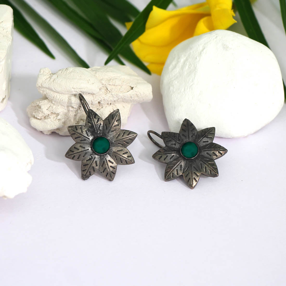 Green Color Glass Stone Oxidised Earrings (GSE2463GRN)