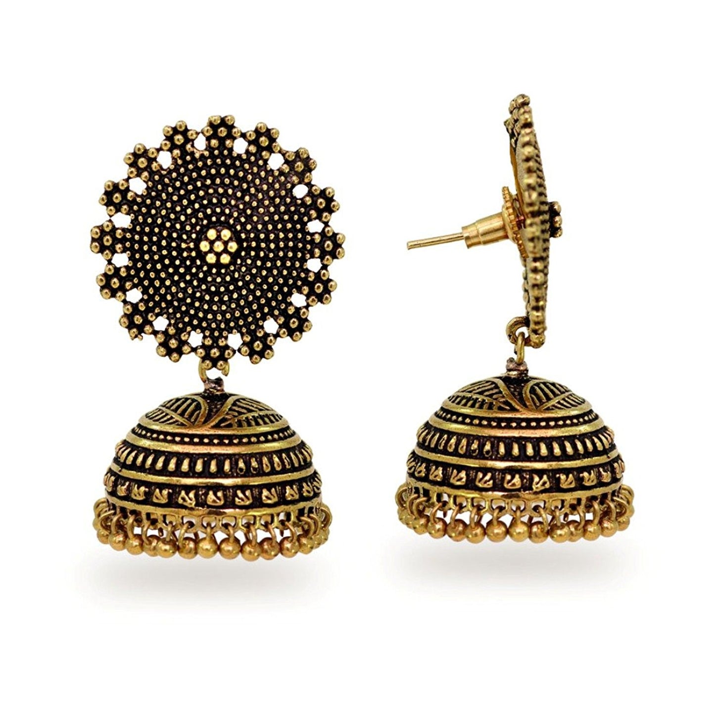Oxidised Gold Plated Handmade Jhumka Brass Earrings (GSE247GLD)