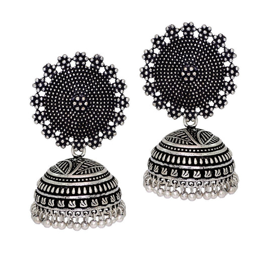 Oxidised Silver Plated Handmade Jhumka Brass Earrings (GSE247SLV)