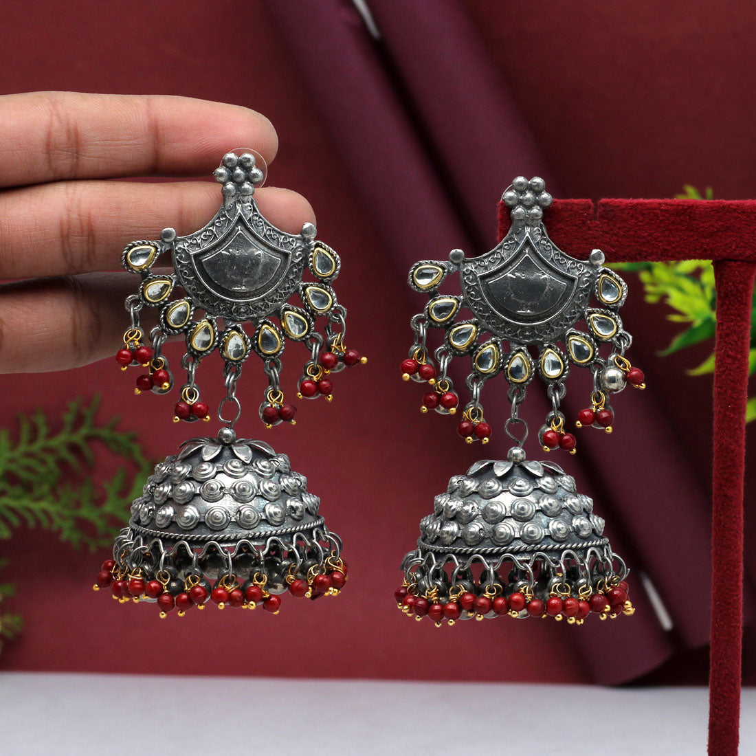 Maroon on sale jhumkas online