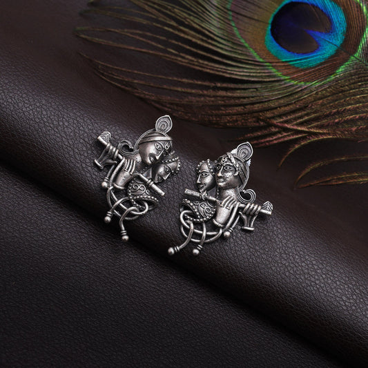 Silver Color Lord Radha Krishna Oxidised Earrings (GSE2826SLV)