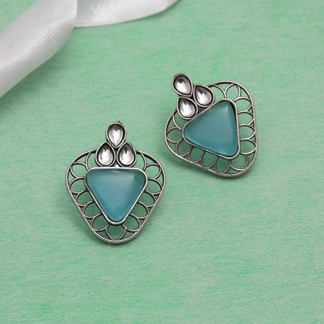Sky Blue Color Monalisa Stone Oxidised Earrings (GSE2829SBLU)