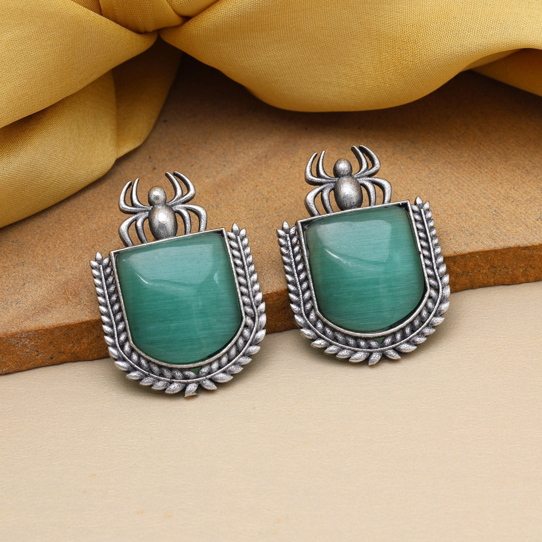 Light Green Color Monalisa Stone Oxidised Earrings (GSE2830LGRN)