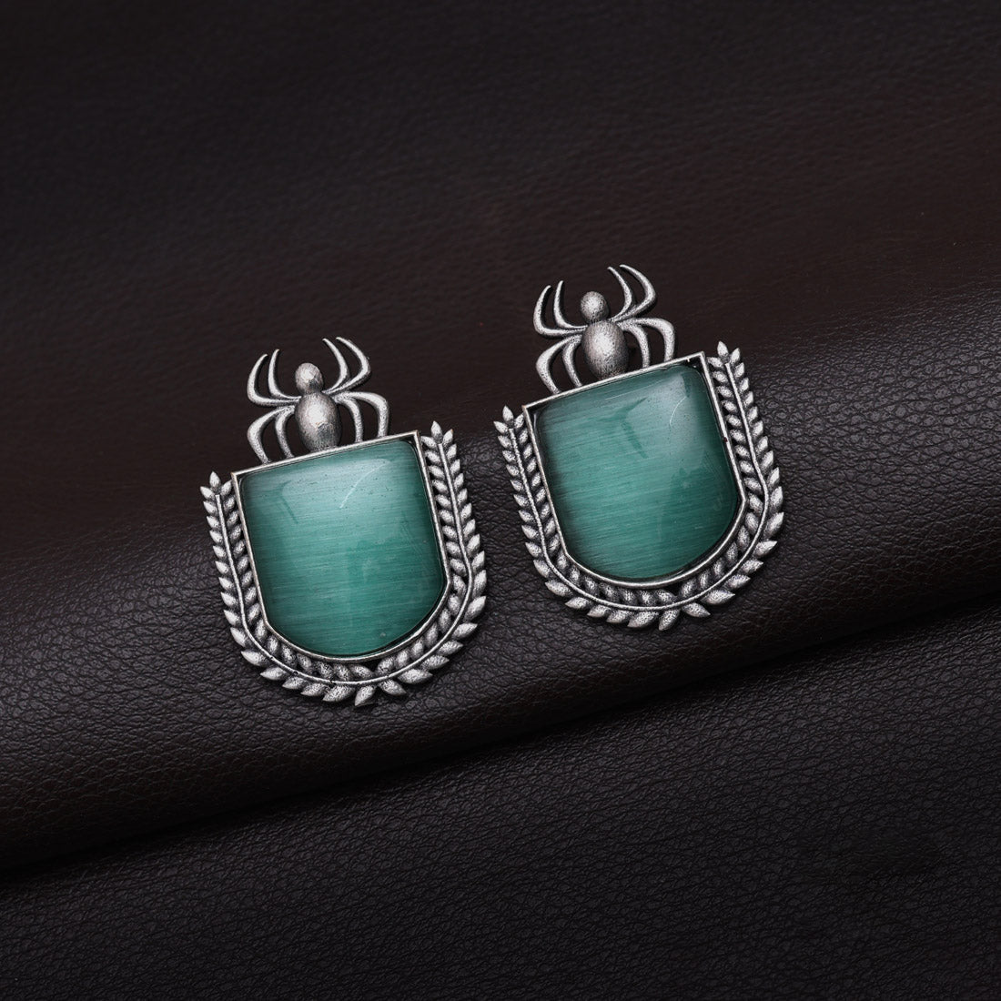 Light Green Color Monalisa Stone Oxidised Earrings (GSE2830LGRN)