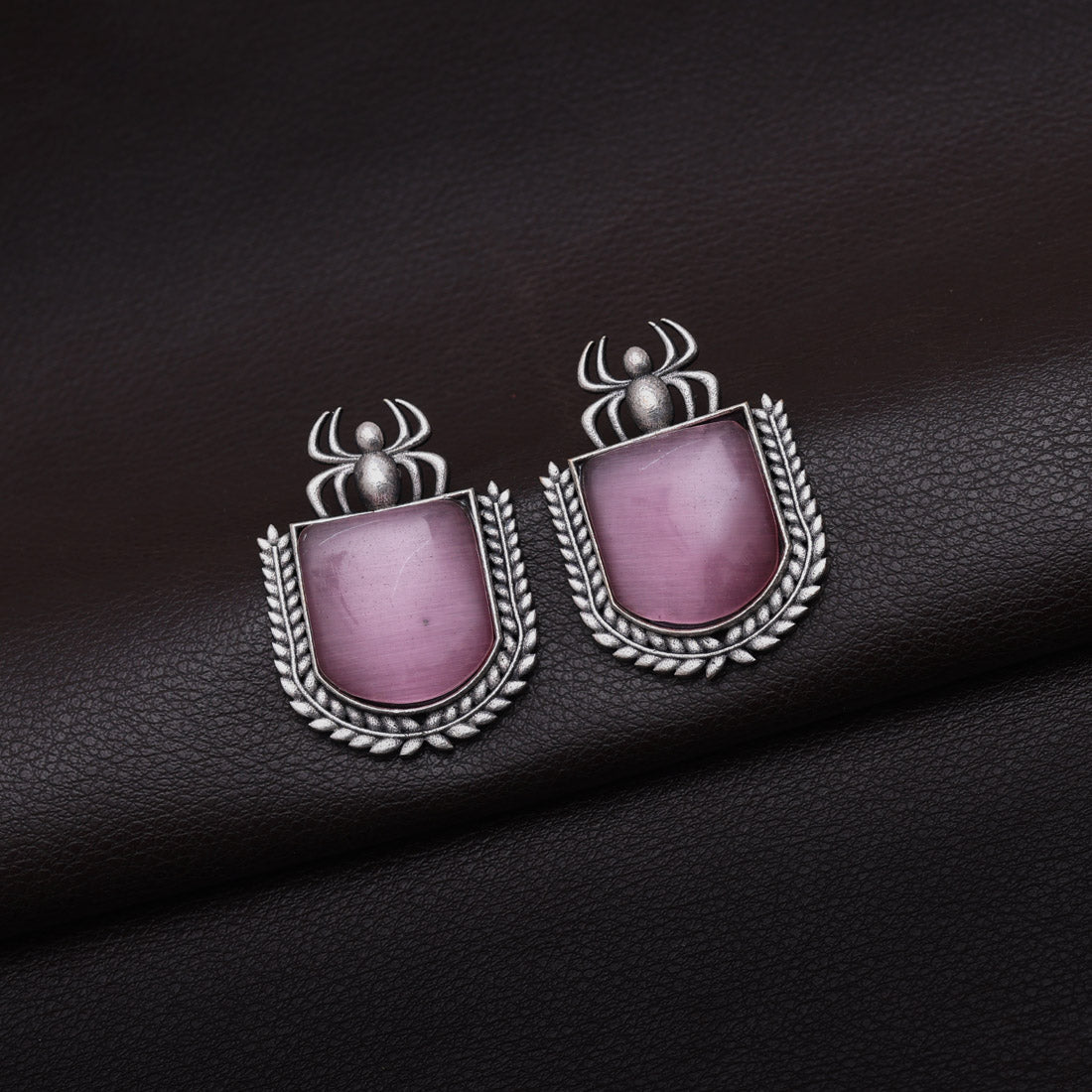 Pink Color Monalisa Stone Oxidised Earrings (GSE2830PNK)