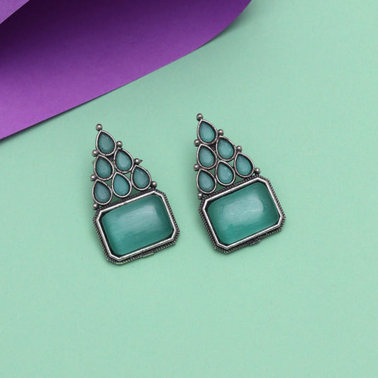 Pista Green Color Monalisa Stone Oxidised Earrings (GSE2831PGRN)