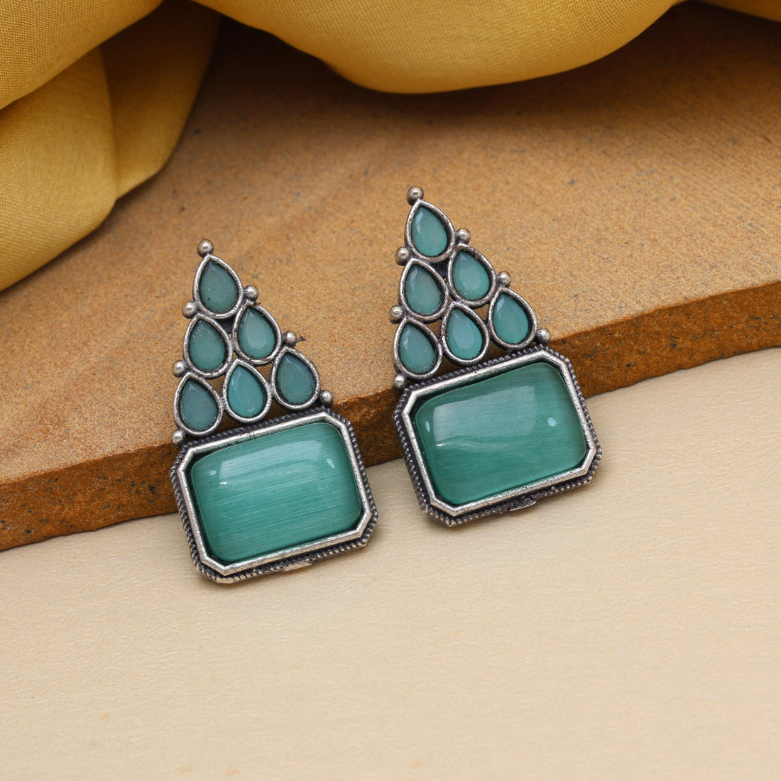 Pista Green Color Monalisa Stone Oxidised Earrings (GSE2831PGRN)