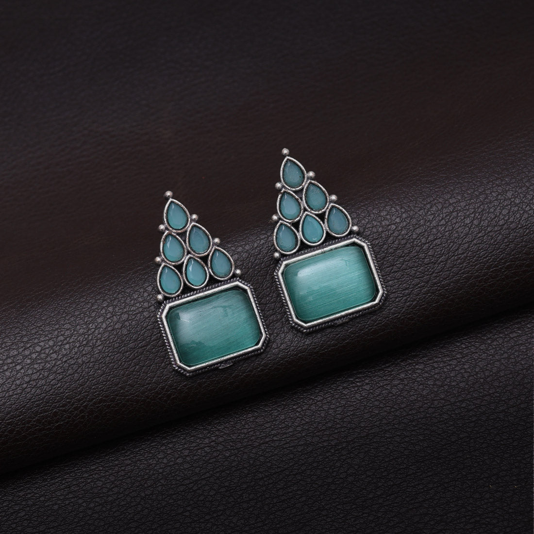 Pista Green Color Monalisa Stone Oxidised Earrings (GSE2831PGRN)