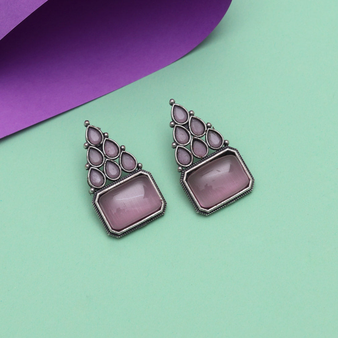 Pink Color Monalisa Stone Oxidised Earrings (GSE2831PNK)
