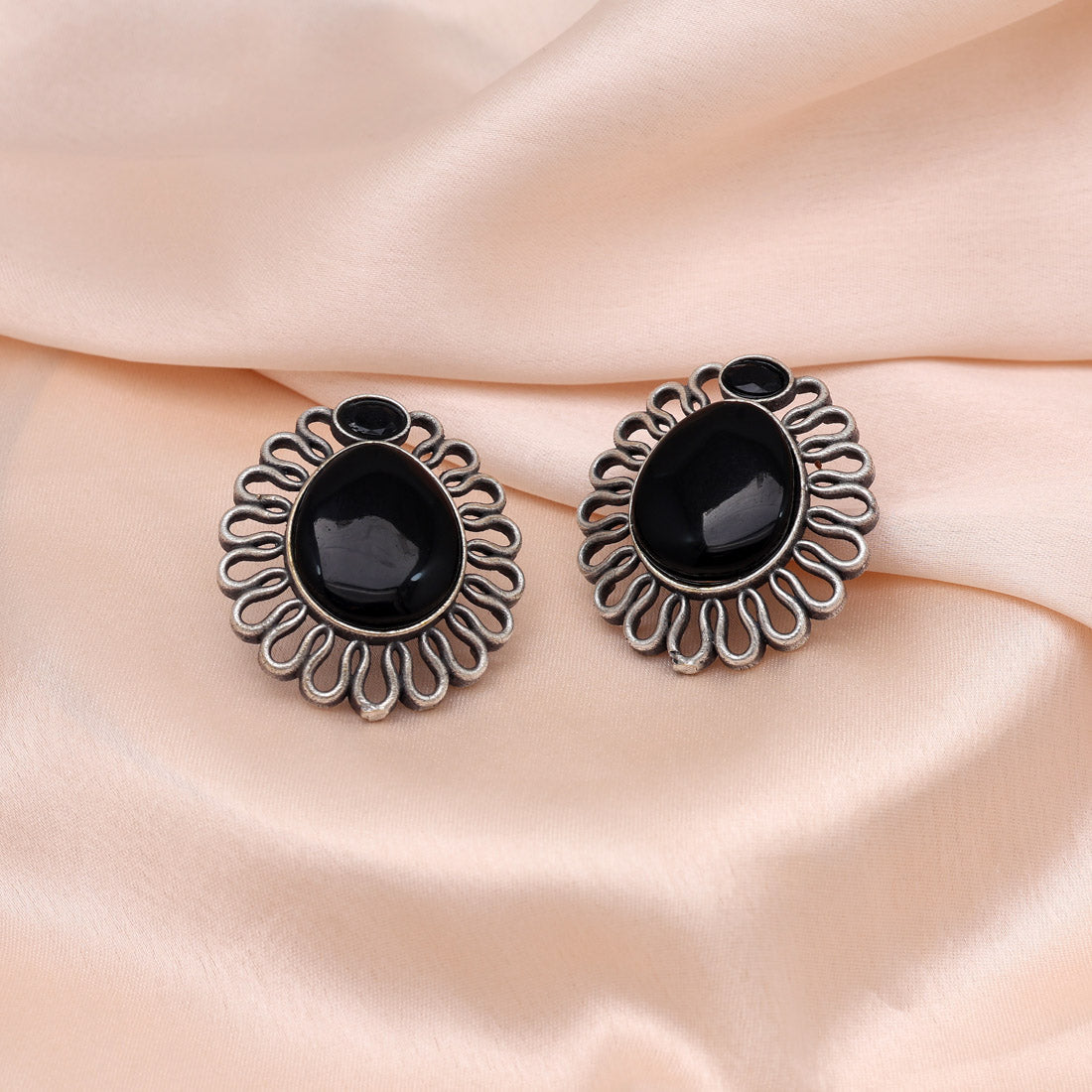 Black Color Monalisa Stone Oxidised Earrings (GSE2833BLK)