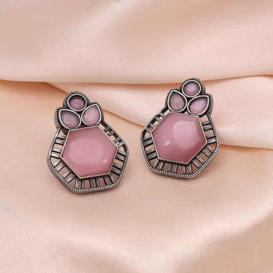Pink Color Monalisa Stone Oxidised Earrings (GSE2834PNK)